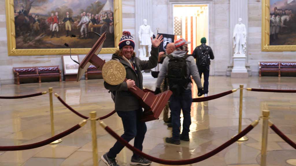 Protesters enter the U.S. Capitol Building on January 06, 2021 in Washington, DC.