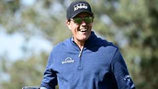 Phil Mickelson reacts during Round 1 of the Farmers Insurance Open at Torrey Pines North on Jan. 28, 2021, in San Diego