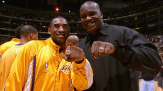 Kobe Bryant #8 and Shaquille O'Neal