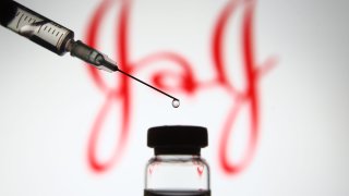Johnson & Johnson logo, syringe and drug