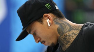 File Image: Nyjah Huston looks on while competing in the Men’s Skateboard Street at the X Games Minneapolis 2019 at U.S. Bank Stadium on August 03, 2019 in Minneapolis, Minnesota. (Photo by Sean M. Haffey/Getty Images)