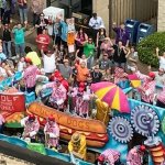 Float in a parade on Mardi Gras Day in downtown Mobile, Alabama.