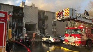 A fire in Gaithersburg displaced over 50 people Sunday, Feb. 7, 2021.