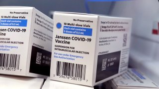 Johnson & Johnson’s Janssen COVID-19 Vaccine is stored for use with United Airlines employees at United’s onsite clinic at O’Hare International Airport on March 09, 2021 in Chicago, Illinois.