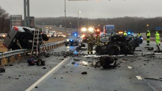 The scene of a triple-fatal crash on I-95 express lanes.