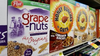 Post cereals are displayed