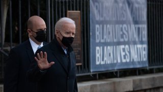 US President Joe Biden leaves Holy Trinity Catholic Church in Washington, DC, March 6, 2021.