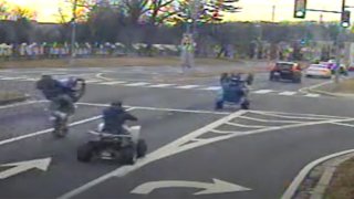 Video shows dirt bike and ATV riders believed to be with a dirt bike rider who shot at a motorist.