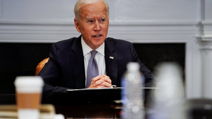U.S. President Joe Biden joins a CEO Summit on Semiconductor and Supply Chain Resilience via video conference from the Roosevelt Room at the White House on April 12, 2021 in Washington, DC.