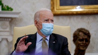 U.S. President Joe Biden speaks during the weekly economic briefing in the Oval Office at the White House on April 9, 2021 in Washington, DC.