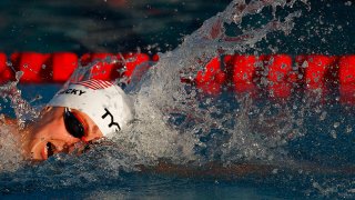 Katie Ledecky competes at the TYR Pro Swim Series at Mission Viejo at Marguerite Aquatics Center.