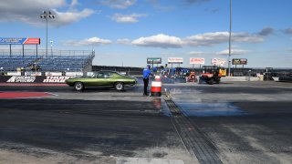 A racer waits to speed down the quarter-mile track at Bandimere Speedway west of Denver