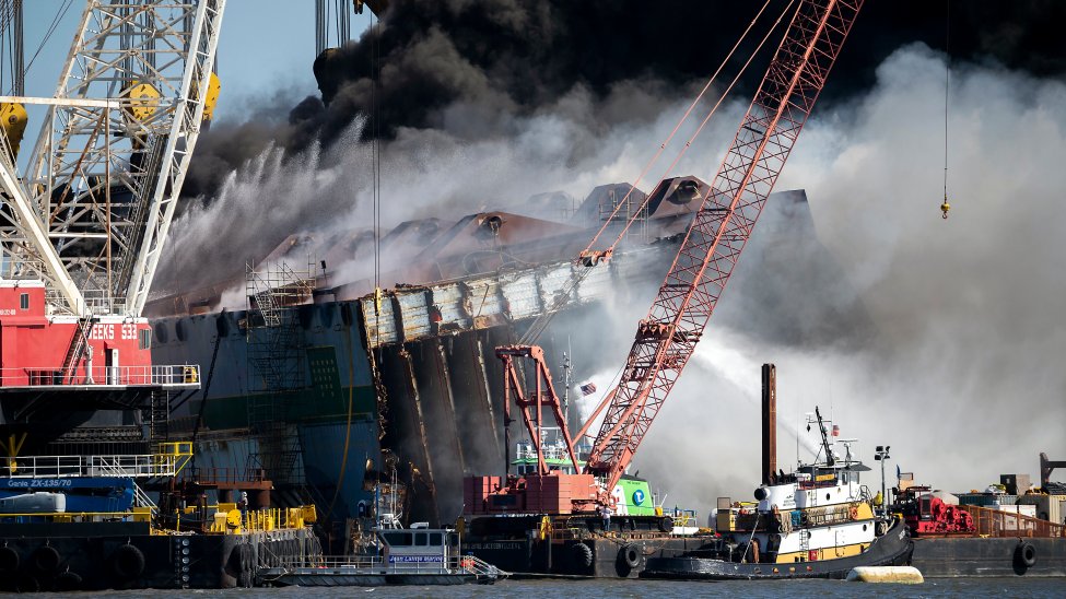 Damage Assessment Begins on Overturned Cargo Ship After Fire – NBC4 ...