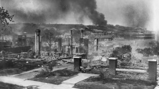 Smoldering Ruins of African American's Homes following Race Riots, Tulsa, Oklahoma, USA,