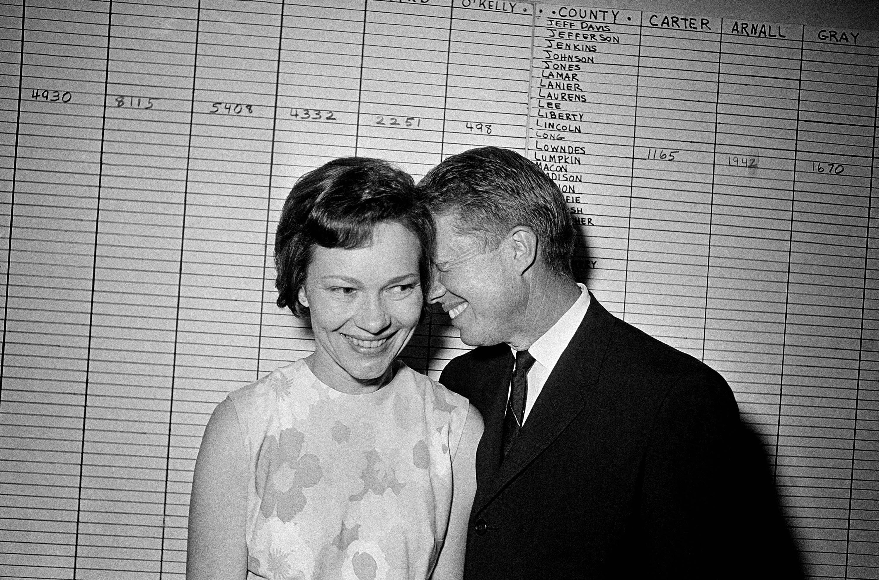 Georgia State Sen. Jimmy Carter hugs his wife, Rosalynn, at his Atlanta campaign headquarters, Sept. 15, 1966. The state senator would eventually become Governor of Georgia, then, President of the United States.