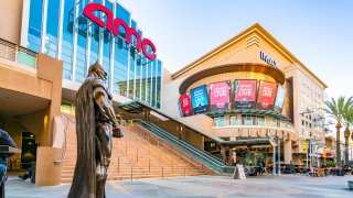 The AMC Burbank 16 and the Batman bronze statue in Downtown Burbank.
