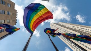 Rainbow flags seen to celebrate Pride Month in New York City.