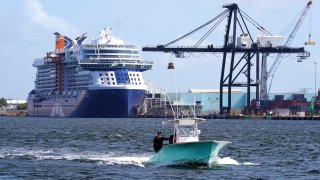 The Celebrity Edge cruise ship is docked at Port Everglades