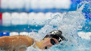 Katie Ledecky participates in the women's 200 freestyle during wave 2 of the U.S. Olympic Swim Trials on Wednesday, June 16, 2021, in Omaha, Neb.