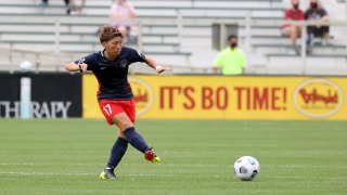 Kumi Yokoyama of the Washington Spirit in a game against the North Carolina Courage at Sahlen's Stadium at WakeMed Soccer Park April 10 in Cary, North Carolina.