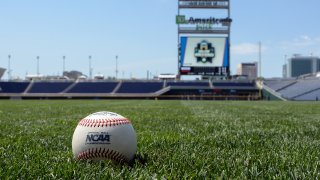 Jun 16, 2018; Omaha, NE, USA; General images on the field before the start of the College World Series at TD Ameritrade Park. Mandatory Credit: Steven Branscombe-USA TODAY Sports
