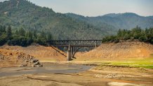 A section of a drought-stricken Shasta Lake sits mostly dry.