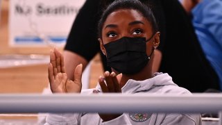 Simone Biles watches individual all-around final