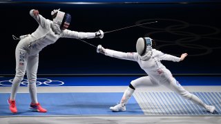 Kelley Hurley was defeated by Russian fencer Aizanat Murtazaeva in the women's individual epee round of 16 