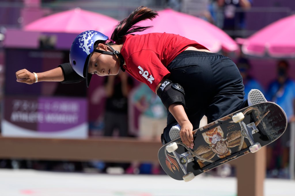Sakura Yosozumi of Japan competes in the women's park skateboarding finals at the 2020 Olympics, Wednesday, Aug. 4, 2021, in Tokyo, Japan.