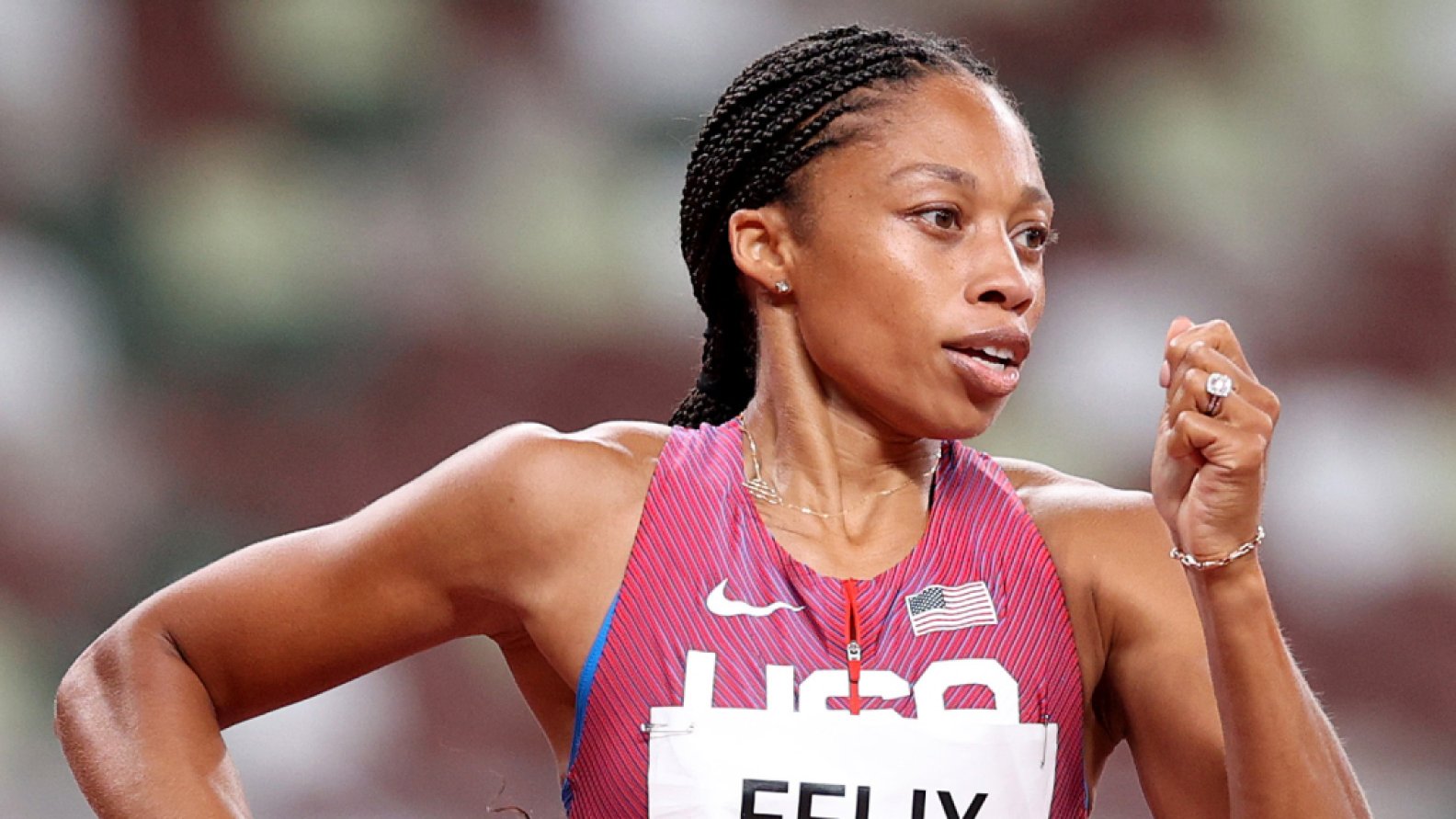 Allyson Felix of Team USA competes in the Women's 400m semifinal at the Tokyo Olympic Games at Olympic Stadium on Aug.4, 2021 in Tokyo, Japan.