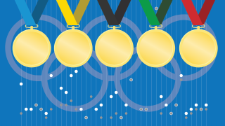 Photo illustration of gold medals over article graphic