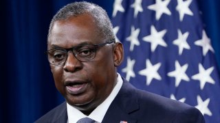 Secretary of Defense Lloyd Austin speaks during a briefing at the Pentagon