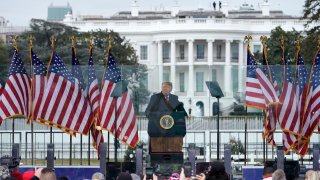 In this Jan. 6, 2021, file photo with the White House in the background, President Donald Trump speaks at a rally in Washington.
