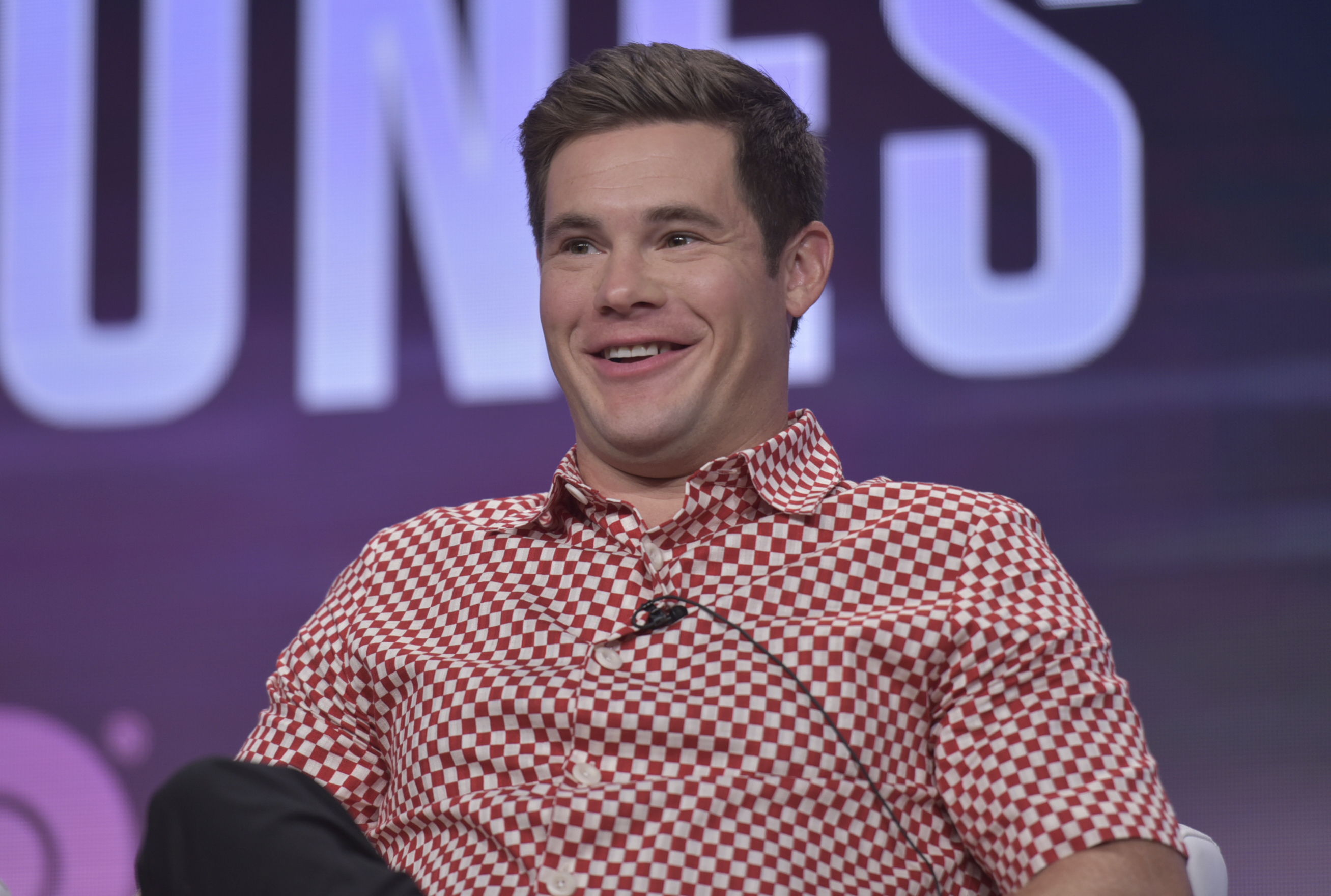 Adam Devine speaks in HBO's "The Righteous Gemstones" panel at the Television Critics Association Summer Press Tour on Wednesday, July 24, 2019, in Beverly Hills, Calif.