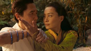 This image released by Marvel Studios shows Tony Leung, left, and Fala Chen in a scene from "Shang-Chi and the Legend of the Ten Rings."