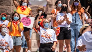 Pro-choice protesters perform outside the Texas State Capitol on Wednesday, Sept. 1, 2021 in Austin, TX.