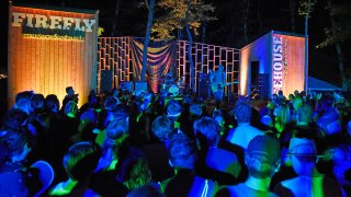 We Are Scientists perform at The Treehouse during the 2018 Firefly Music Festival in Dover, Delaware.