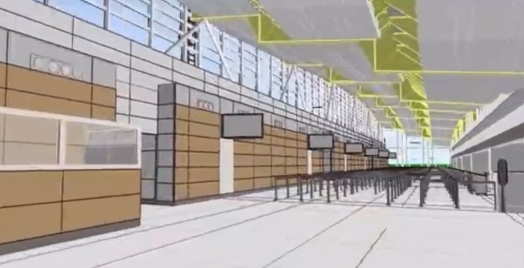 A rendering shows the interior of a new structure at National Airport that will house expanded security checkpoints.