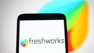 In this photo illustration a Freshworks Inc logo is seen on a smartphone screen.