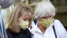 Allison Mack, center, leaves federal court with her mother Mindy Mack, June 30, 2021, in New York. The "Smallville" actor was sentenced to three years in prison for her role in the scandal-ridden, cult-like NXIVM group.