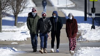 UMass students walk on campus during the coronavirus pandemic