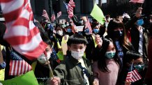 Young protesters rally against anti-Asian violence on April 4, 2021, in New York City. Asian American advocacy groups are speaking up and demanding more attention to the issue after a rise in anti-Asian hate crimes – of which the most brutal were against elderly AAPIs – across the U.S.