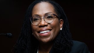 FILE – Ketanji Brown Jackson, nominated to be a U.S. Circuit Judge for the District of Columbia Circuit, testifies before a Senate Judiciary Committee hearing on pending judicial nominations, April 28, 2021 on Capitol Hill in Washington.