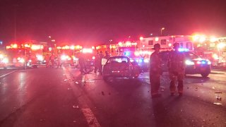 A crash on I-270 early on Jan. 27, 2022. (Courtesy Montgomery County Fire and Rescue)