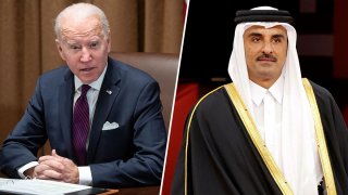 President Joe Biden (left), Qatar's Emir Sheikh Tamim bin Hamad al-Thani