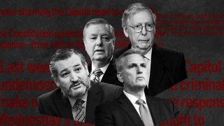 Republicans Ted Cruz, Lindsey Graham, Mitch McConnell and Kevin McCarthy joined numerous other GOP members in initially condemning the January 6 Capitol riot. Now, they join an effort to shift blame away by accusing Democrats of politicizing the attack.