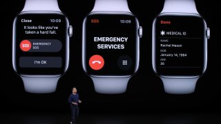 Apple's Stan Ng talks about the new Apple Watch series 5 during a special event on September 10, 2019 in the Steve Jobs Theater on Apple's Cupertino, California campus.