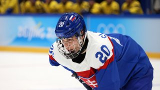 Juraj Slafkovsky #20 of Team Slovakia during the Men's Ice Hockey Bronze Medal match between Team Sweden and Team Slovakia at the 2022 Winter Olympic Games, Feb. 19, 2022, in Beijing, China.