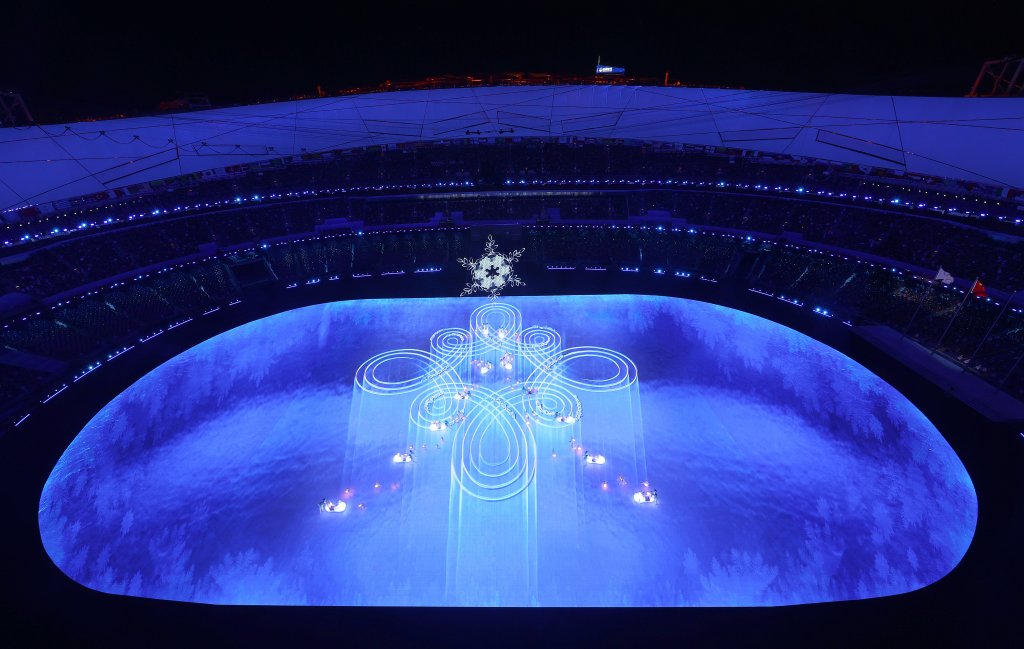 The Olympic Cauldron is seen inside of the Beijing National Stadium as performers dance during the 2022 Winter Olympics Closing Ceremony, Feb. 20, 2022, in Beijing.