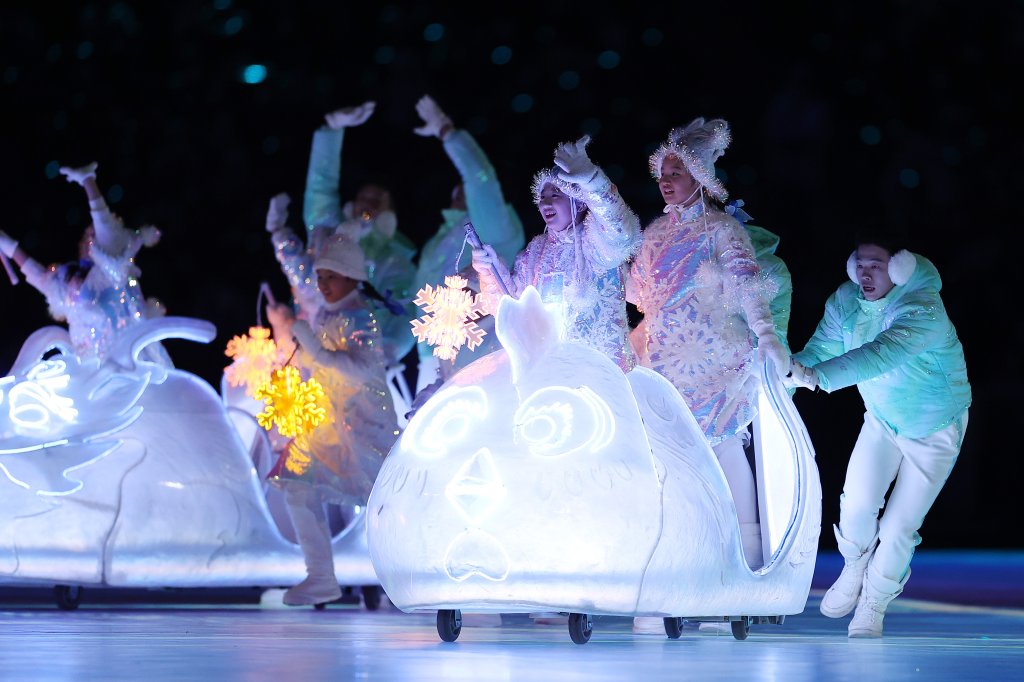 Performers riding floats based on the twelve animals of the zodiac dance during the Beijing 2022 Winter Olympics Closing Ceremony at the 2022 Winter Olympics at Beijing National Stadium, Feb. 20, 2022, in Beijing.